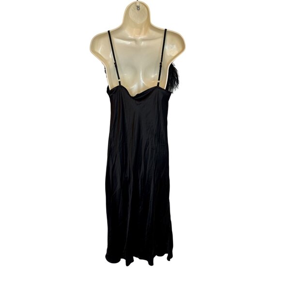 Sleeper Black Feather Trim Midi Slip Dress NWT - Size L - Picture 7 of 8